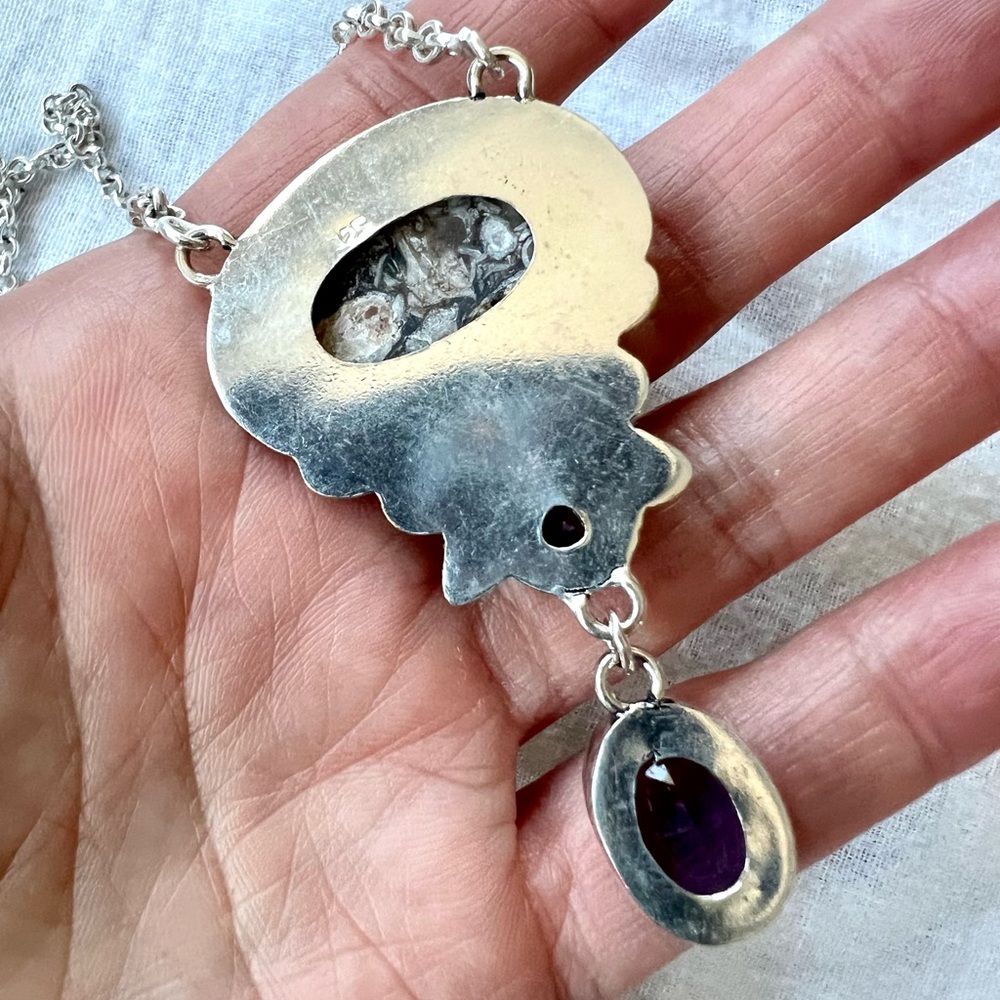 925 WOW WOW! Turitella Fossil Luna Moon Necklace - Picture 10 of 11